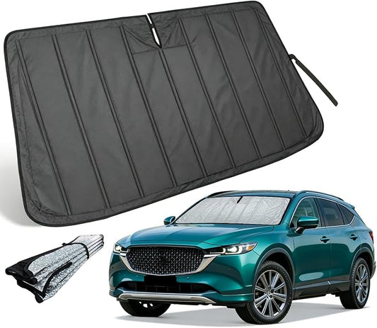 Thickened Windshield Sun Shade for Mazda CX-5 2017-2026 | Accordion Front Window Sunshade Aluminum Reflective UV Protection Shield, Foldable Sun Visor with Storage Bag Car Accessories