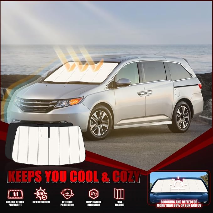 Windshield Sun Shade for Hon-da Odyssey 2011-2017, Front Window Visor Accessories, Folding Design Blocks Heat & UV Rays Maintain Cool Interior and Save Space