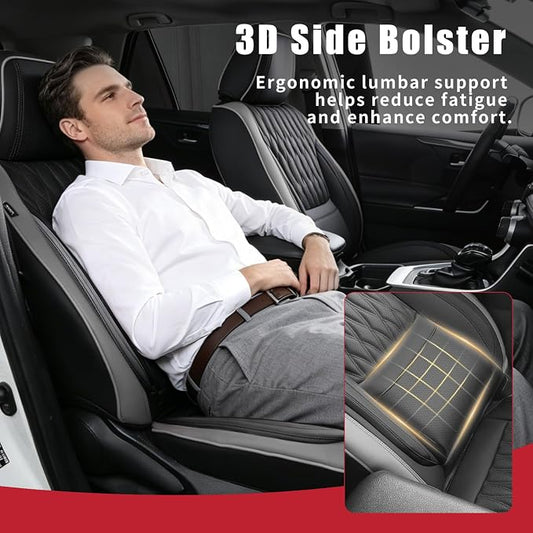 Car Seat Covers , Luxury Breathable Waterproof Faux Leatherette Car Seat Covers Cushion Protectors with Lumbar Support, Car Seat Cushion, Universal Fit Most Cars (Black-Gray, Front Seats - 2 PCS)