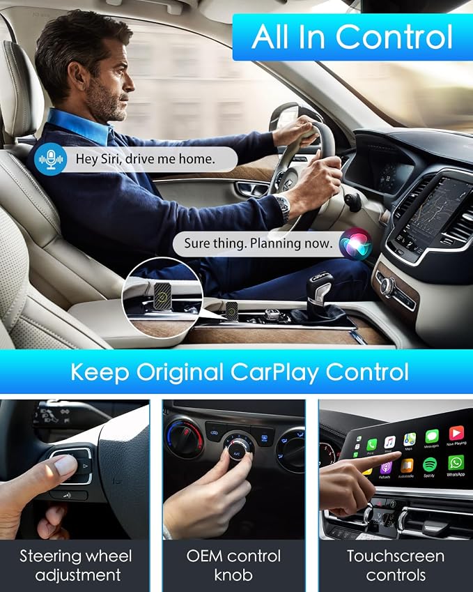 Mini Wireless CarPlay Adapter for Apple, Plug & Play Low Latency Converts Wired to Wireless CarPlay Dongle for iPhone iOS 10+, Connection Fast & Stable