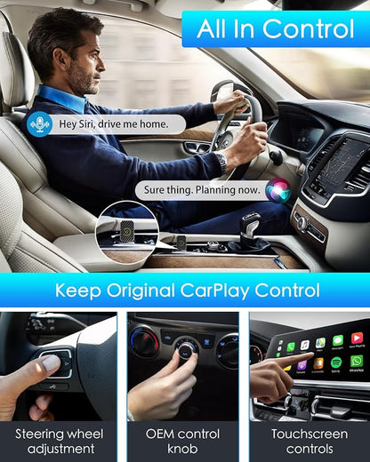 Mini Wireless CarPlay Adapter for Apple, Plug & Play Low Latency Converts Wired to Wireless CarPlay Dongle for iPhone iOS 10+, Connection Fast & Stable