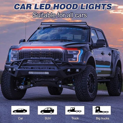 Car Hood Light, 70 Inch Auto LED Daytime Running Lights Strip, 12V Flexible Headlight Universal Engine Cover Decoration Exterior Accessories for Cars, SUVs, Trucks, Dynamic Scan Start-up Effect (Red)