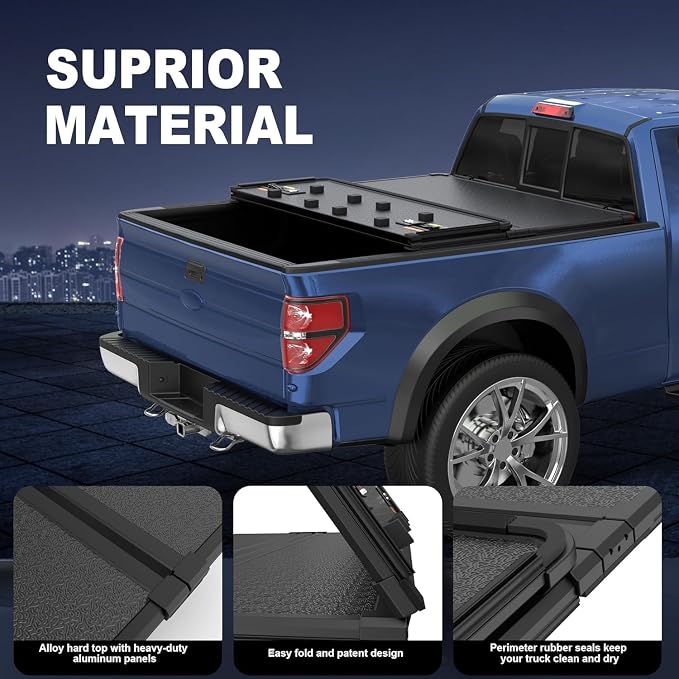 KUIPERAUTO 6.8FT Hard Tri Truck Bed Tonneau Cover Compatible for Ford F250/F350/F450 1999-2026 Super Duty Standard Short Bed 82Inch