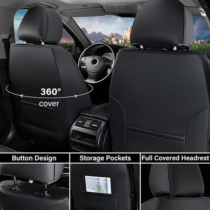 Coverado Car Seat Covers Full Set, 5 Seats Leather Seat Covers for Cars, Waterproof Front and Rear Car Seat Protectors Cushions Universal Fit Most Vehicles (Black)