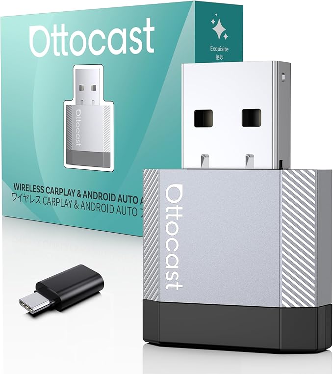 OTTOCAST Mini Nova Wireless CarPlay Adapter Convert Wired to Wireless CarPlay Fast Auto Connect, Plug & Play 2 in 1 Mini Dongle for Factory Wired CarPlay/Android Auto Cars