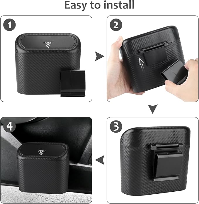 Accmor Car Trash Can with Lid, Mini Vehicle Trash Bin Portable Car Dustbin Garbage Organizer Holder with One Roll Trash Bag, Small Hanging Leakproof Auto Storage Bag Container (Carbon Fiber)