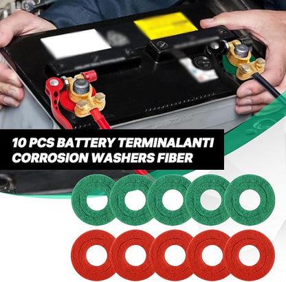 Battery Terminal Cleaner Tool Kit, 2-Pack Battery Post Wire Brush with Metal Case and 10 Anti-Corrosion Fiber Washers (5 Red & 5 Green) for Car, Truck, RV and Marine Batteries