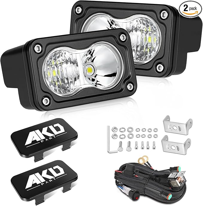 LED Pods with Wiring Harness & Black Covers 3" 40W CREE LED Ditch Lights Spot Flood Combo Offroad Driving Lights for Trucks Motorcycle SUV UTV ATV Dirt Bike