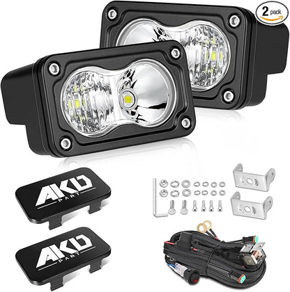 LED Pods with Wiring Harness & Black Covers 3" 40W CREE LED Ditch Lights Spot Flood Combo Offroad Driving Lights for Trucks Motorcycle SUV UTV ATV Dirt Bike