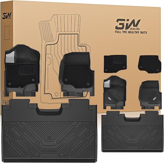 3W Floor Mats (with Metal Pedals) & Carpets for Ford F-150 2015-2026 & F150 Lightning 2022-2025 SuperCrew (w/o Fold Flat Storage), TPE All Weather Front & Rear 3PCS | Heavy Duty, Easy Clean - Black