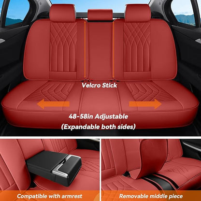 Burgundy Red Car Seat Covers Full Set, Luxury Faux Leather Red Seat Covers for Cars Front and Back Seats Protector, Waterproof Full Wrapped Covers Universal Fit for Most Cars Sedans SUVs