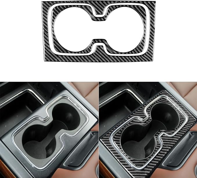Real Premium Carbon Fiber Fit for Chevy Silverado/GMC Sierra 1500 2014-2018 for 2500/3500HD 2015-2019 Car Center Console Water Cup Holder Kit Trim Decals Sticker Auto Interior Accessories Cover Black