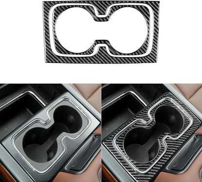 Real Premium Carbon Fiber Fit for Chevy Silverado/GMC Sierra 1500 2014-2018 for 2500/3500HD 2015-2019 Car Center Console Water Cup Holder Kit Trim Decals Sticker Auto Interior Accessories Cover Black