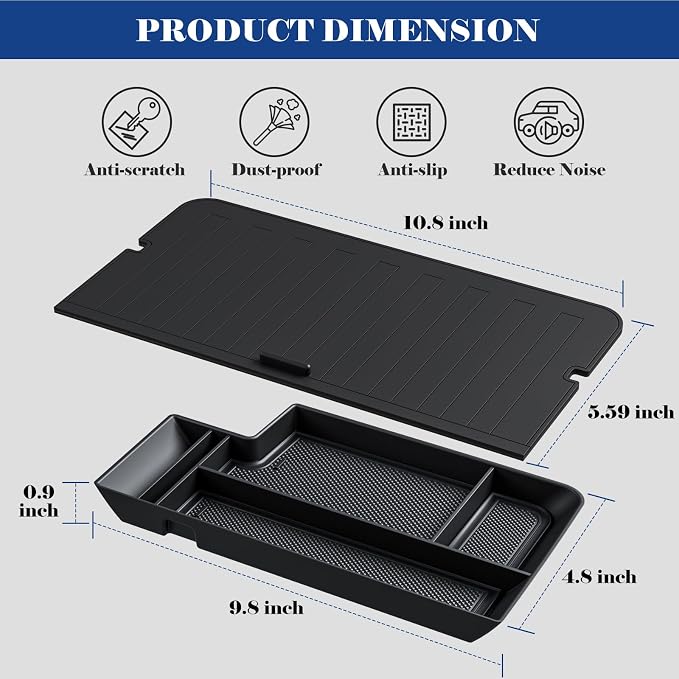 Center Console Organizer Cover for Ford F150 Accessories 2021-2024 2025 & Lightning XLT 2022 2023 2024 Middle Console Secret Pocket Lid Interior Hidden Storage Compartment Tray with USB Holes, 2PCS