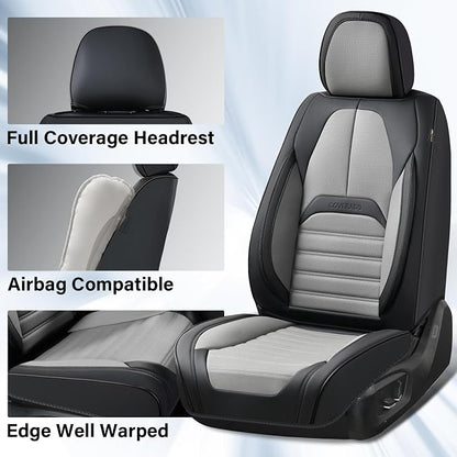 Coverado Waterproof Nappa Leather Car Seat Covers, Automotive Seat Covers，Front Car Seat Cushion & Car Seat Protector, Seat Covers Universal Fit for Most Cars, SUVs,Trucks,Black&Gray