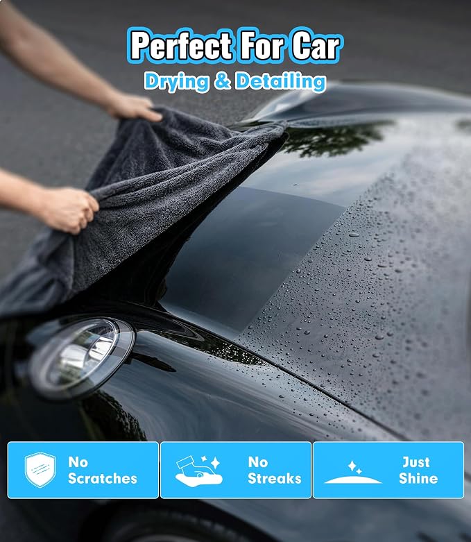 2-Pack 1300 GSM Car Drying Towels – Microfiber Towels for Cars (36" x 28"), Ultra-Absorbent, Streak-Free, Scratch-Free, No Water Spots, Double-Twist Pile & Edgeless Design