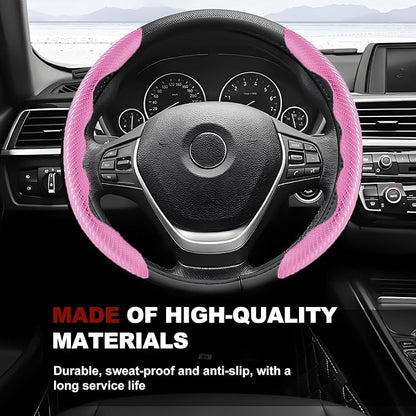Universal Fit Carbon Fiber Steering Wheel Cover, Segmented Steering Wheel Protector, Carbon Fiber Anti-Skid Steering Wheel Cover Car Interior Accessories (2 Pcs Pink)