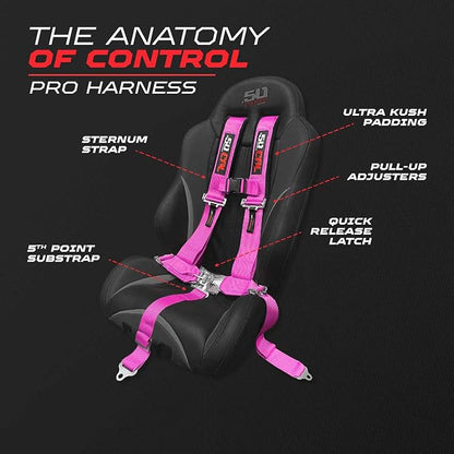 1pc Pink 5 Point Harness for Bucket Seat, Latch Release, 9 Color Options, Racing Harness 5 point, Race Car, UTV, RZR [6009A2]