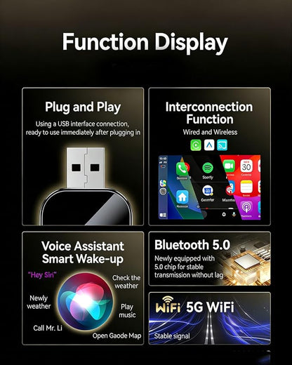 Mini Wireless Carplay Adapter for iPhone 3 in 1 Car Play Dongle Wired to Wireless Screen Mirror Accessories Converts Fast Auto Connect No Audio Delay Bluetooth 5.3 & 5ghz Wi-Fi - Plug & Play (2PCS)