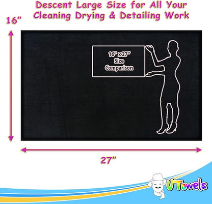Cleaning Towel Wash-Cloth - Large 27" x 16" Microfiber Rags - Highly Absorbent, Lint Free Streak Free for House, Kitchen, Car, Window Detailing Reusable Shop Towels (6-Pack, Black)