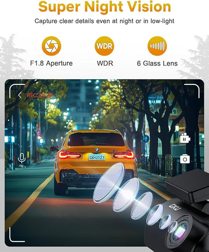 GKU 4K Dash Cam Front, Mini DashCam Includes 64GB Card, Dash Camera Built-in WiFi, 24H Parking Monitor,Night Vision,WDR,170° Wide Angle,Loop Recording,G-Sensor, (Black)