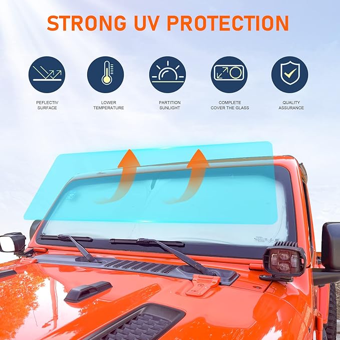 Windshield Sun Shade Compatible with Ford Bronco 2026 2025 2024 2023 2022 2021, Foldable Sun Visor Protector Blocks UV Rays Sunshade for Bronco 2 Door 4 Door Interior Accessories