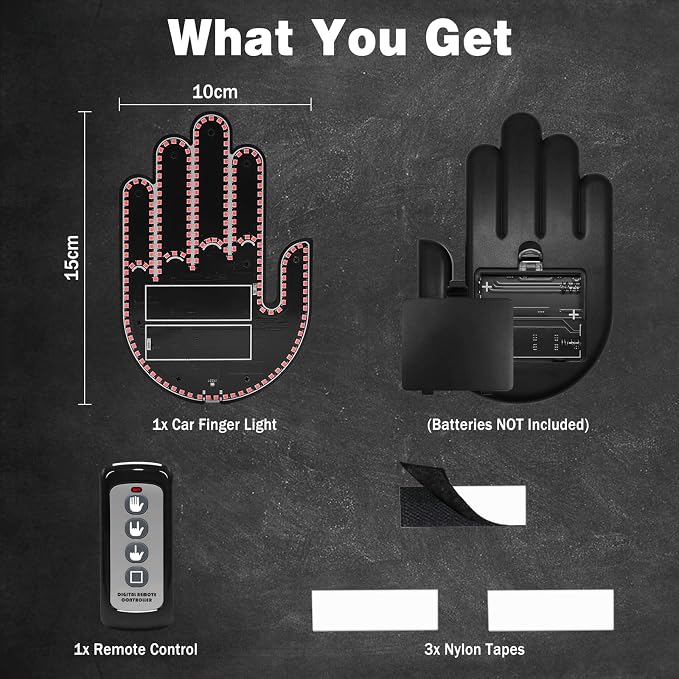 DIBMS Car Gesture Decorative Lights, Ambient Lighting, Rechargeable LED Gesture Lights for Car Road Rage LED Signs Calm Road Rage, Remote Control Triple Mode Fun Finger Lights (Red)