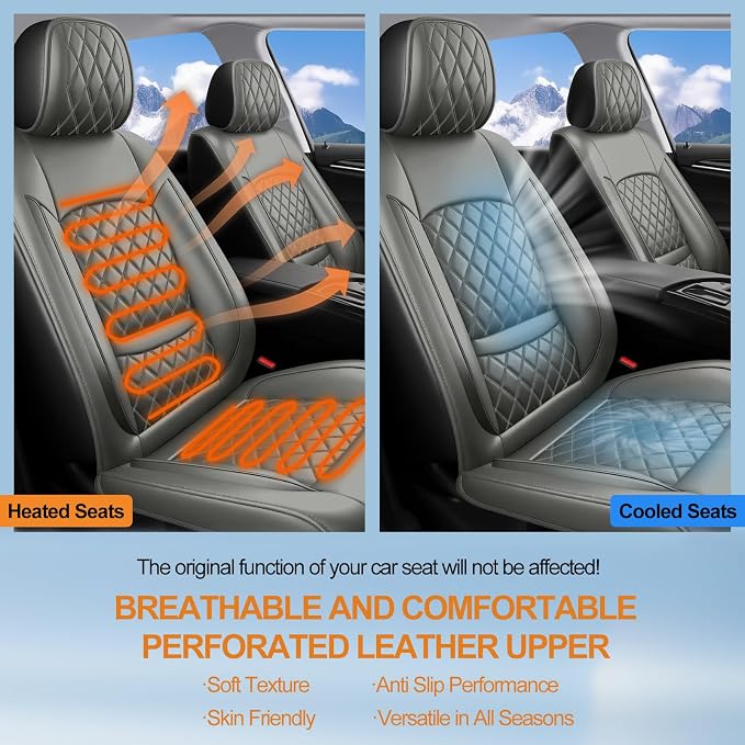 Car Seat Covers Compatible with Hyundai Santa Cruz 2022-2025 2026 - Full Set 5 Seats Luxury Leather All-Weather Seat Cushions & Protectors, Waterproof & Breathable, Airbag Compatible (Gray)