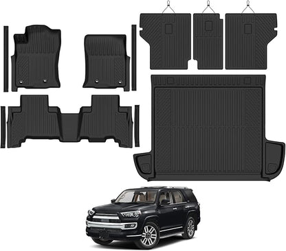 Custom Fit Floor Mats for 2013-2024 Toyota 4Runner 5 Seats, All Weather TPE Floor Liners with Trunk Mat & Backrest Protectors & Door Sill Guard, Odorless Full Set Interior Accessories
