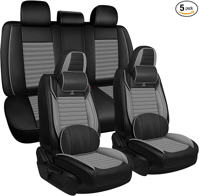 Seat Covers Full Set Fit for Nissan Rogue 2015-2026, Breathable and Comfortable Leather Car Seat Cover, Deluxe Waterproof Cushion Cover Auto Interior Accessories (Black Gray)