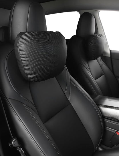 TPARTS Leather Headrest Neck Pillow for Tesla Model Y/X/3/S, Tesla Model 3 Accessories, Tesla Model Y Accessories, Car Neck Pillow for Traveling (1pc Black)