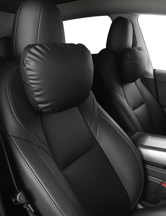TPARTS Leather Headrest Neck Pillow for Tesla Model Y/X/3/S, Tesla Model 3 Accessories, Tesla Model Y Accessories, Car Neck Pillow for Traveling (1pc Black)