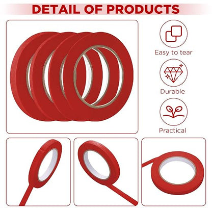 Epakh 4 Pack Painters Tape, Pinstripe Masking Tapes in 1/16, 1/8, 1/4 and 1/2 Inch Wide Suitable for Multi-Surface Automotive DIY Painting Labeling Arts Crafts Car Spray General Purpose(Red,55 yd)