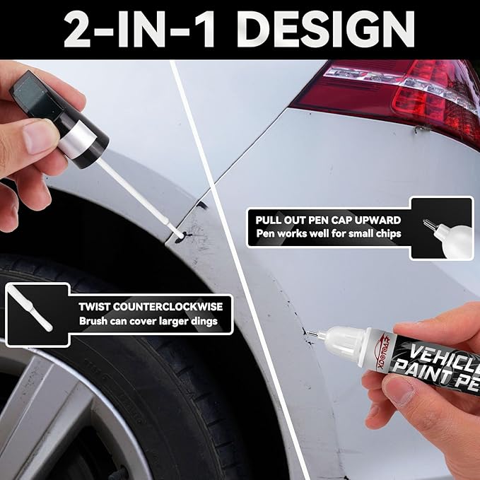 White Car Paint Touch Up Pen, Color Accurate Touch Up Paint for Cars, Professional Automotive Scratch Repair, Lasting Auto Scratch Remover, Fast Dry, Easy to Use, Safe and Washable, Versatile Use