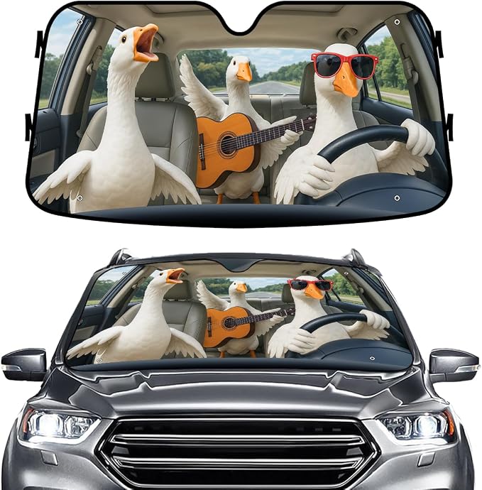GENANY Silly Goose Windshield Sun Shade for Car SUV Truck (55x30 Inches), Front Window Visor for Windows, Protector Blocks UV