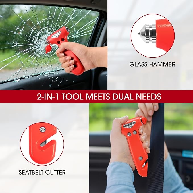 Roadside Car Emergency Kit, Winter Car Safety Kit with 10FT Jumper Cables, Tow Strap, Tool Kit, Reflective Warning Triangle, Road Trip Essentials, for New Drivers, Teens