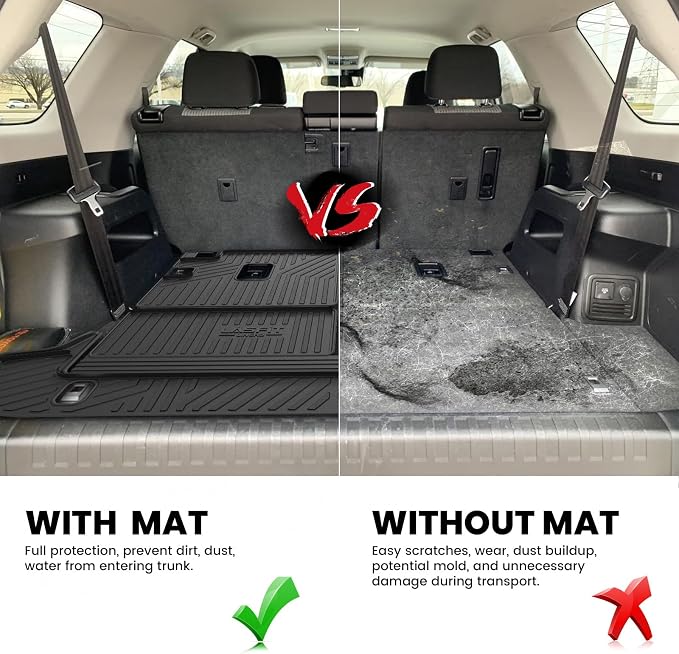 LASFIT Cargo & Backrest Mats for Toyota 4Runner 2010-2024 (Only for 7 Seats), All Weather Custom Fit Cargo Liner for Toyota 4 Runner TPE Mats Seatback Mat & Trunk Mat, Black