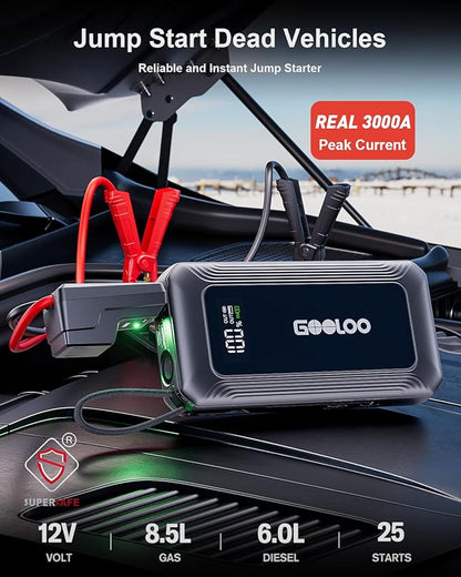 GOOLOO G7 3000A Jump Starter with Built-in Cable,Portable Jump Starter for 45W Fast Charging,12V SuperSafe Lithium Jump Box, Battery Booster Pack Up to 8.5L Gas or 6.0L Diesel Engine