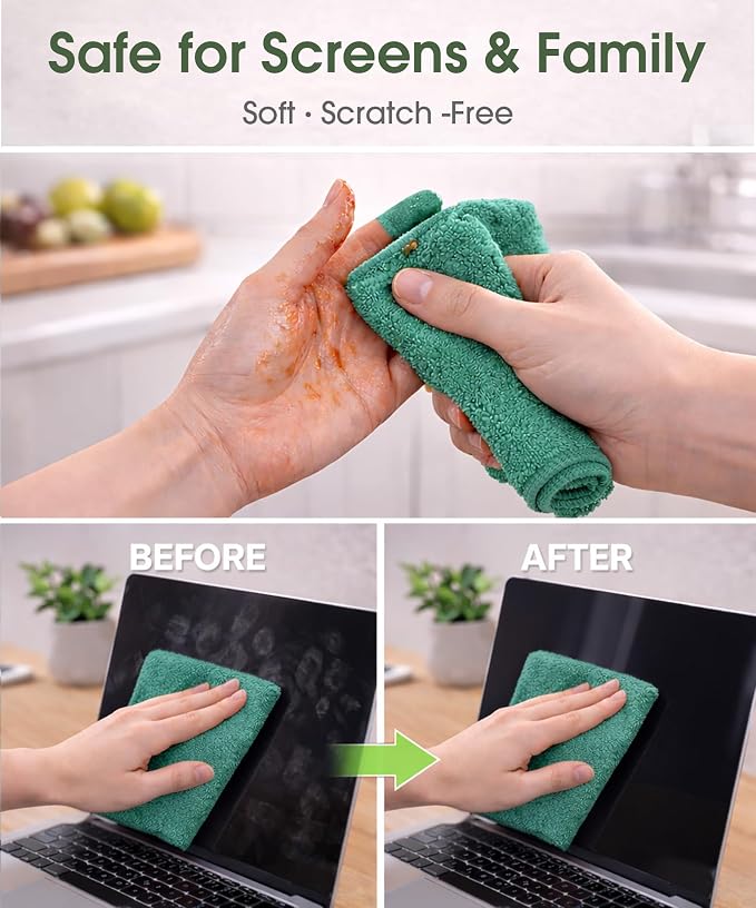 Microfiber Cleaning Cloth Roll–100 Pack, Tear Away Microfiber Towels, Reusable, Washable, Scratch-Free, Kitchen Towels for Car, Home, Kitchen, Glass, Dishes (Malachite Green)