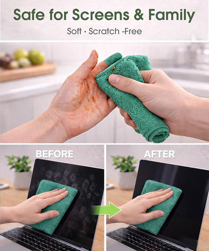 Microfiber Cleaning Cloth Roll–100 Pack, Tear Away Microfiber Towels, Reusable, Washable, Scratch-Free, Kitchen Towels for Car, Home, Kitchen, Glass, Dishes (Malachite Green)