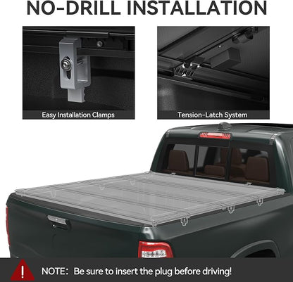 AUTOSAVER88 Low-Profile Hard Quad Fold Truck Bed Tonneau Cover Fit for Dodge Ram 1500 2009-2024 (19-24 Classic) with 5.7ft Bed Without Rambox
