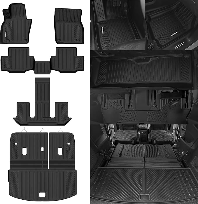 Floor Mats for 2024 2025 2026 Mazda CX-90 7 Seats/Captain Seat, Trunk Mat with Backrest Mat All Weather TPE Protector for Mazda CX-90 Accessories