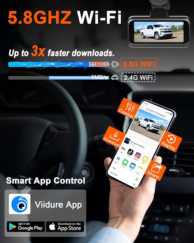 Pemacom Truck Dash Cam Easy-Steup: Dual Camera 4K Front and 2K Rear with Night Vision GPS WiFi Clear Captures Pickup Trucks License Plates - 72H Parking Monitoring for Daily Commute