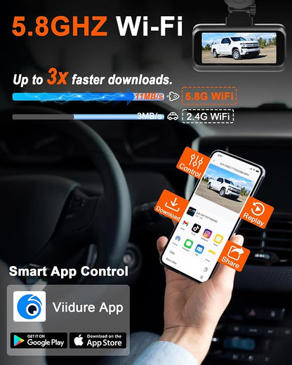 Pemacom Truck Dash Cam Easy-Steup: Dual Camera 4K Front and 2K Rear with Night Vision GPS WiFi Clear Captures Pickup Trucks License Plates - 72H Parking Monitoring for Daily Commute