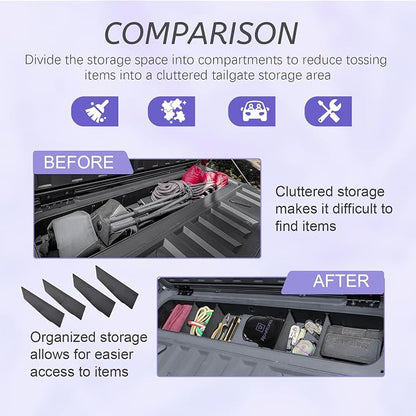 RUNROAD Tailgate Storage Dividers Compatible with 2023 2024 2025 2026 Chevy Colorado and GMC Canyon Accessories, Trunk Divider Center Console Organizer Tray For Colorado Canyon Storage Box (4PCS)