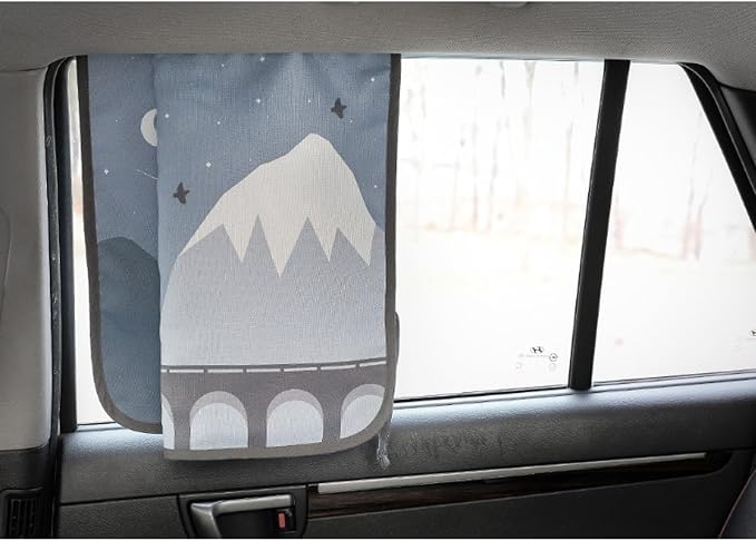 Magnetic Car Sun Shade Curtain for Side Window – Sun Blocker and UV Protector for Baby, Kids, and Pets – Universal Fit with Built-in Magnets for Steel-Framed Door (Bebe Train)