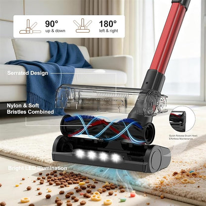Snacorp Cordless Vacuum Cleaner Upgraded 200W 45Mins Rechargeable with 3 Suction Modes Anti-Tangle Wireless Vacumm with Touch Screen LED Light Lightweight Wireless Vacuum for Home Pet Hair Floors Car