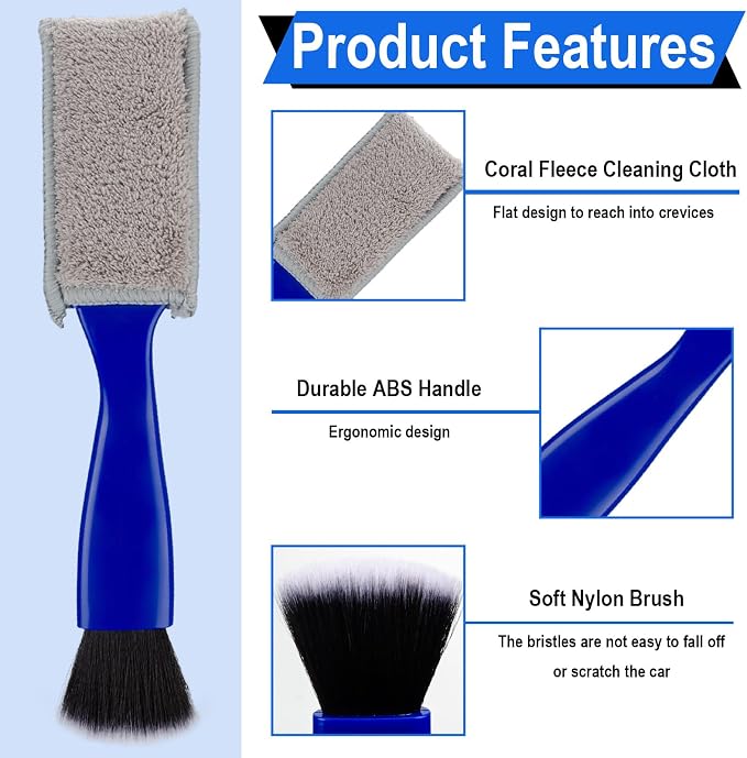 BFXM Double Head Brush for Car Clean, 2 in 1 Car Detailing Brush, Car Accessories Double Ended Portable Dust Brush with 2 Cleaning Cloth, Universal Dust Removal Brush for Air Conditioner Outlets