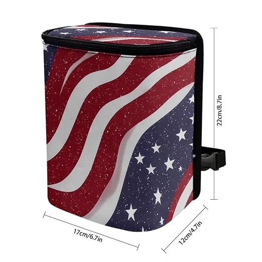 Talayituse American Flag Star Print Car Trash Can with Lid, 4th of July Leak Proof Auto Trash Bag Hanging Vehicle Garbage Can Multipurpose Storage Container for Back Seat Road Trip