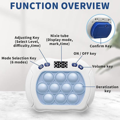Intoypad Pop Game Light Up Fidget Toy for Kids, 6 Modes LED Screen Quick Push Controller Electric Fidget Popper Game Quick Push Bubble Sensory Games Birthday Toys for Kids Lightblue